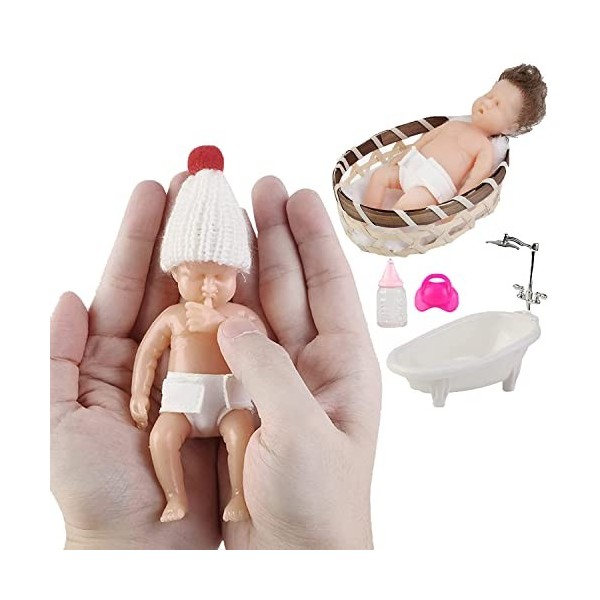 Dosodo Poupée Reborn,16cm/6.3" Mini Réaliste Poupée avec Lit de Couchage et Kit Baignoire Silicone Complet du Corps Poupée Bé