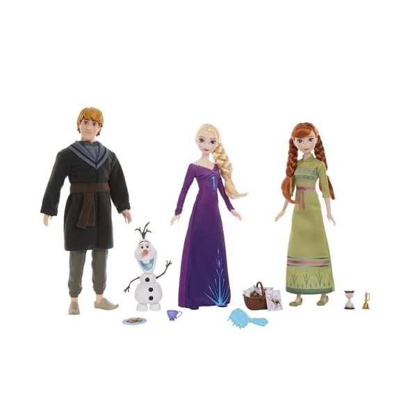 Disney La Reine Des Neiges Coffret Poupées Fête Des Charades Avec 3 Poupées Anna, Elsa Et Kristof, 1 Figurine Olaf Et 12 Élém