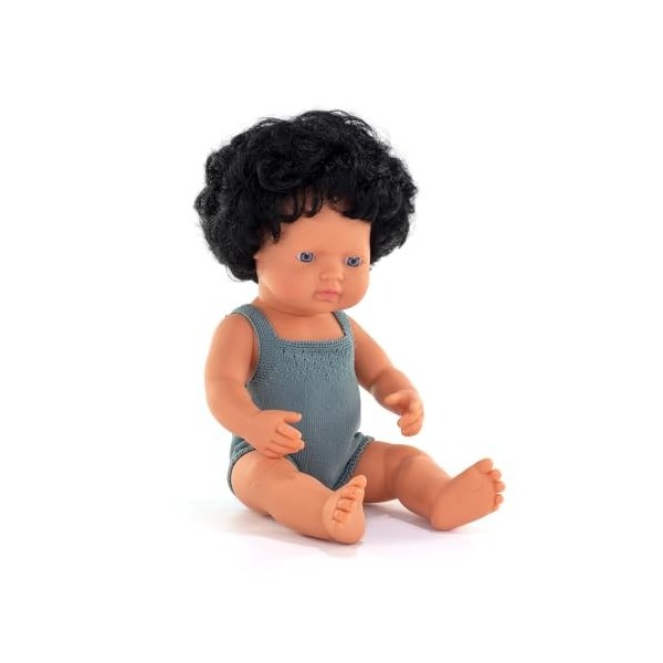 Miniland Poupée caucasienne Brune aux Cheveux bouclés, 38 cm, Artisanal, avec arôme, poupées inclusives, diversité, édition c
