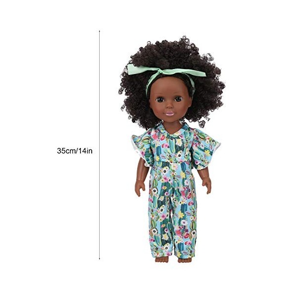 SUNGOOYUE 14 Pouces Peau Noire Fille Bébé Poupée, Cheveux Bouclés Portable Haute Simulation Fille Africaine Bébé Poupée avec 