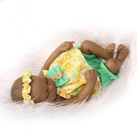 HLILY Poupée Bébé Reborn, Poupée Noire Faite À La Main Réaliste En Silicone Souple Vinyle Réaliste Poupée Bébé Nouveau-Né, Jo