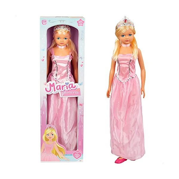 ColorBaby 43993 - Grande poupée, Hauteur 105 cm, Princesse, Jouets garçons et Filles 3 Ans, Coiffure, articulés, Chaussures, 