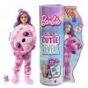 Barbie Poupée Mannequin Cutie Reveal avec costume de paresseux en tissu moelleux et 10 surprises avec changement de couleur, 