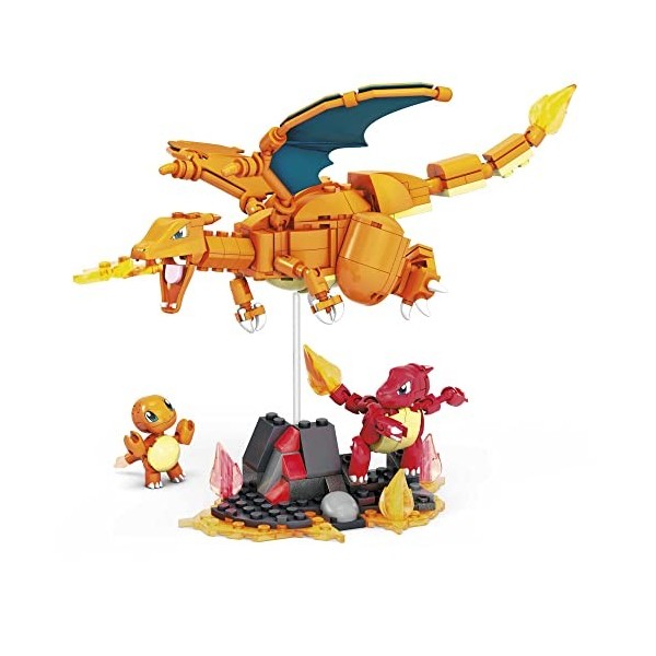 MEGA Pokémon , Jeu de construction de figurines pour enfants, Charmander Evolution Set avec 300 pièces, 3 personnages posable