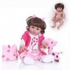 SN86NS 49 cm Poupée Bebe Cheveux bouclés renaître Bambin poupée Fille en Robe Rose bébé réaliste Corps en Silicone Souple béb