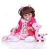 SN86NS 49 cm Poupée Bebe Cheveux bouclés renaître Bambin poupée Fille en Robe Rose bébé réaliste Corps en Silicone Souple béb