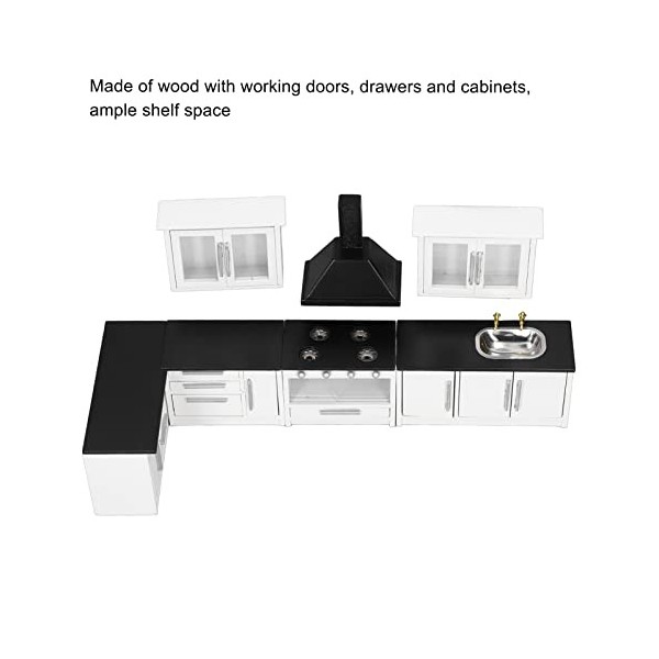 Srliya 7 Pièces 1: 12 Maison de bébé Mini Meubles de Cuisine Meubles et Accessoires en Bois Simulation Scène de Vie Maison de