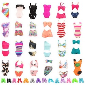5 Sets Swimwear Swimsuit Beach Bikini Bathing Clothes for Barbie Doll with Shoes Xmas Gift by Barwa