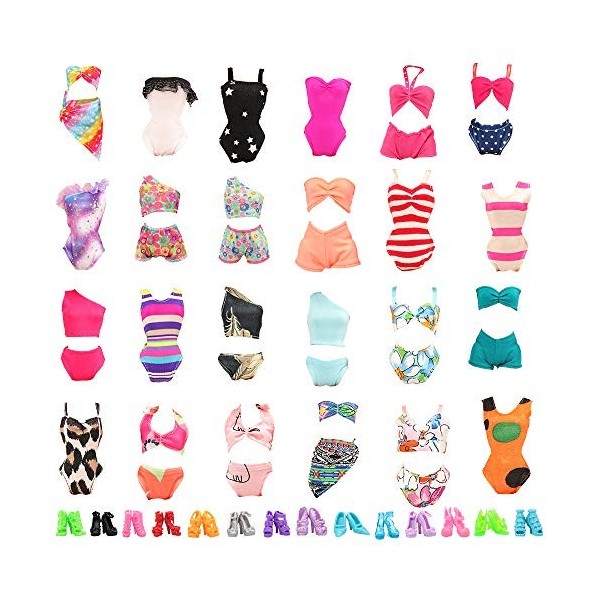 5 Sets Swimwear Swimsuit Beach Bikini Bathing Clothes for Barbie Doll with Shoes Xmas Gift by Barwa