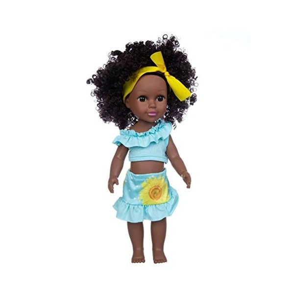 35cm / 14" Poupées Africaines Noires Poupées Réalistes Baby Play Doll avec Silicone Doux Complet du Corps pour Enfants Parfai