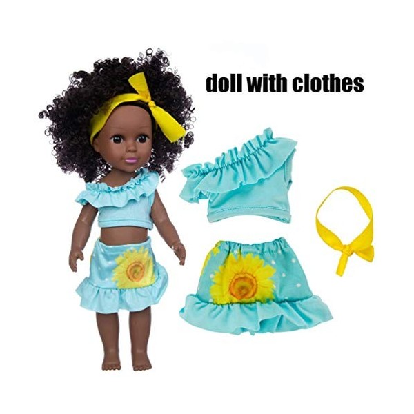 35cm / 14" Poupées Africaines Noires Poupées Réalistes Baby Play Doll avec Silicone Doux Complet du Corps pour Enfants Parfai