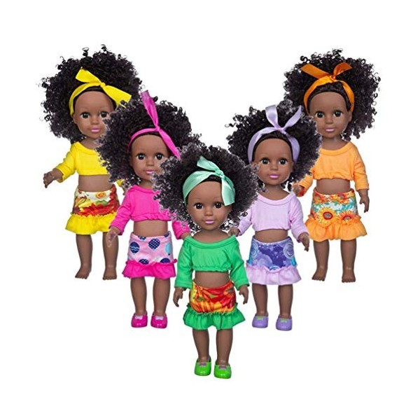 Poupées Noires Mode Fille Africaine Poupées Réaliste Baby Play Doll 13.5" pour Enfants Parfait pour Anniversaire pour Enfants
