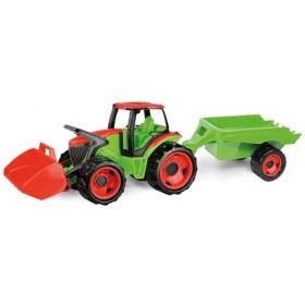 LENA® 02136 GIGA Trucks Tracteur avec Chargement Frontal et remorque, Jouet de Tracteur 5 pièces, Tracteur avec Pelle, Toit C