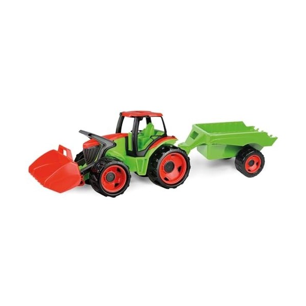 LENA® 02136 GIGA Trucks Tracteur avec Chargement Frontal et remorque, Jouet de Tracteur 5 pièces, Tracteur avec Pelle, Toit C