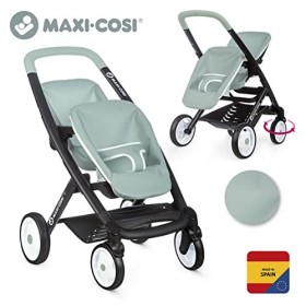 Smoby - Maxi COSI - Poussette Jumeaux Sauge - pour Poupons et Poupées - Roues Silencieuses et Multidirectionnelles - Panier d