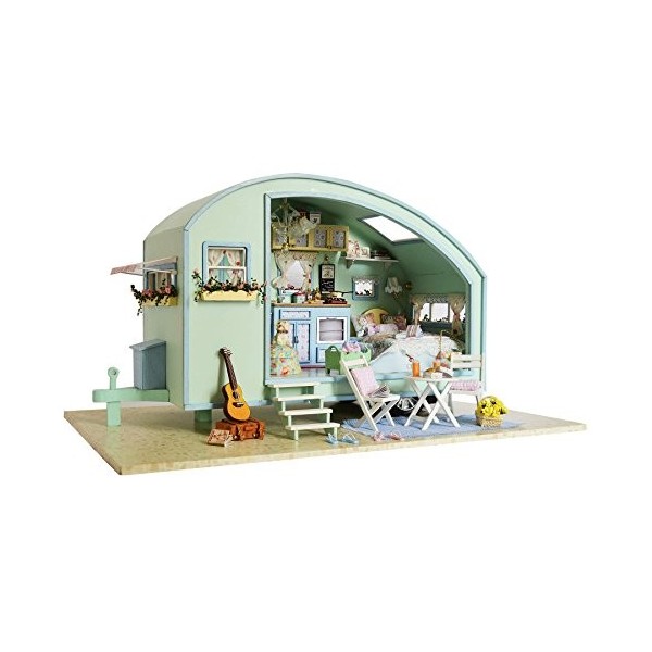 CUTEROOM Kit de Maison de Poupée Miniature en Bois de Bricolage - Appartement de Temps avec la Piscine et la Boîte à Musique 