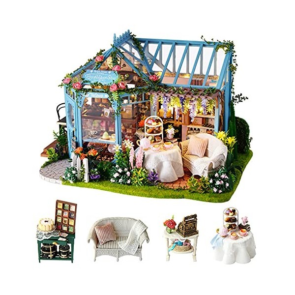 CUTEROOM Kit de Maison de Poupée Miniature en Bois de Bricolage - Appartement de Temps avec la Piscine et la Boîte à Musique 