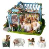 CUTEROOM Kit de Maison de Poupée Miniature en Bois de Bricolage - Appartement de Temps avec la Piscine et la Boîte à Musique 