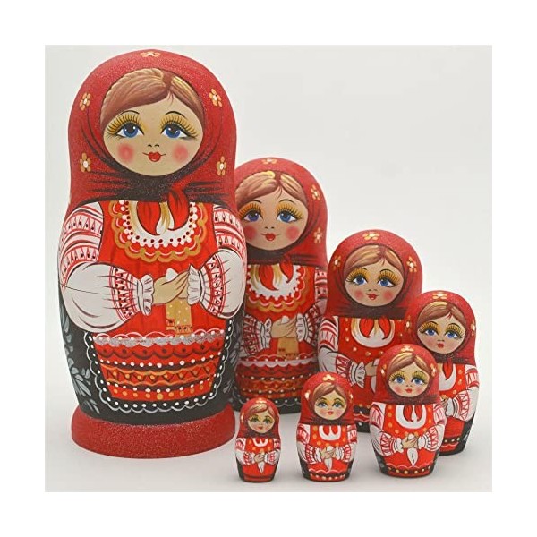 YAKELUS Marque de poupées gigognes 7 pièces Série de Poupées Russes Matriochkas Poupee Russes 7 Pieces en Bois Peints Fabrica