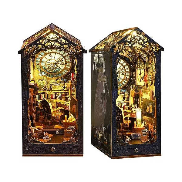 DIY Book Nook Kit – Maison de poupée Miniature en Bois avec Meubles et lumière LED, Puzzle 3D en Bois, Serre-Livres dart, Ki