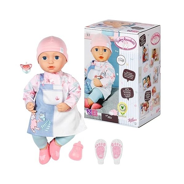 Baby Annabell Mia 43 cm - pour les Tout-Petits Âgés de 2 ans et plus - Favorise lEmpathie et les Compétences Sociales - Cont