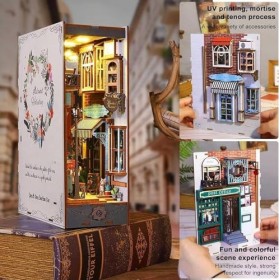 Trousse pédagogique Kit de coin de livre miniature for maison de poupée DIY, modèle de serre-livres avec lumière LED, puzzles