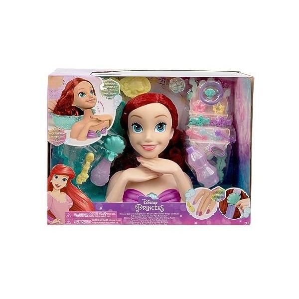 DISNEY PRINCESS Disney Princesse, Tête Deluxe Spa Ariel, Lave Les Cheveux et Coiffe, Plein daccessoires, Jouets pour Enfants