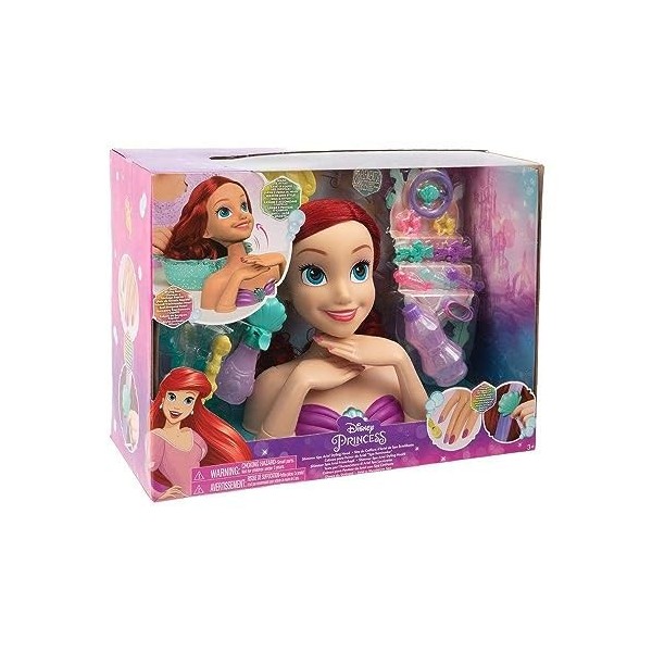 DISNEY PRINCESS Disney Princesse, Tête Deluxe Spa Ariel, Lave Les Cheveux et Coiffe, Plein daccessoires, Jouets pour Enfants