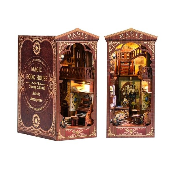 Ulikey Book Nook Kit, Miniatures Nook, Maison Miniature a Construire, Maison de Poupee en Bois avec des Lumières LED et des I