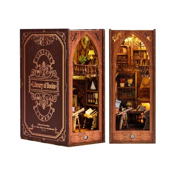 Ulikey Book Nook Kit, Miniatures Nook, Maison Miniature a Construire, Maison de Poupee en Bois avec des Lumières LED et des I