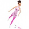 Barbie Poupée Métier Patineuse Artistique Avec Tenue Rose Amovible, Cheveux Bruns En Chignon, Patins À Glace Et Trophée Argen