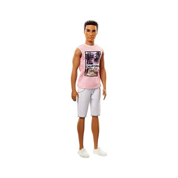 Barbie Fashionistas poupée mannequin Ken 17 brun avec marcel rose "California", short et chaussures blancs, jouet pour enfan