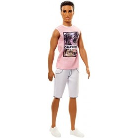 Barbie Fashionistas poupée mannequin Ken 17 brun avec marcel rose "California", short et chaussures blancs, jouet pour enfan