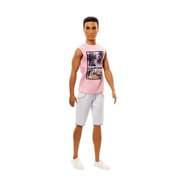 Barbie Fashionistas poupée mannequin Ken 17 brun avec marcel rose "California", short et chaussures blancs, jouet pour enfan