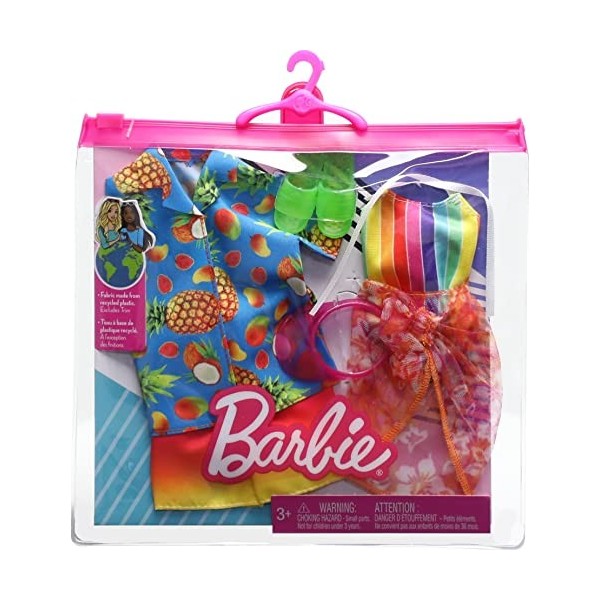 Barbie Barbie & Ken Fashion Pack - HJT39 - Ensemble 2 Tenues de vêtements pour poupée - Maillot de Bain + Ceinture et Short d