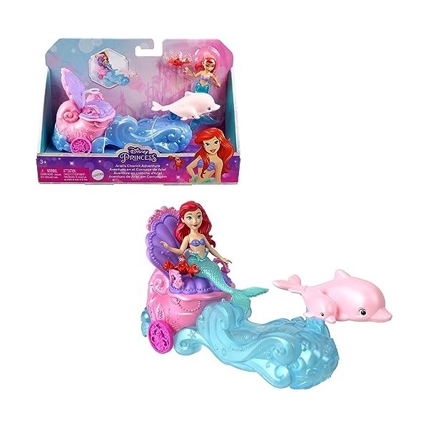 Mattel Disney Princess Toys Petite poupée Ariel sirène et chariot roulant avec 1 figurine dami, inspiré des films Mattel Dis