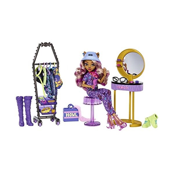 Monster High Coffret Studio De Mode De Clawdeen Wolf Avec Poupée Clawdeen Wolf Et Plus De 20 Éléments De Jeu, Jouet Enfant, D