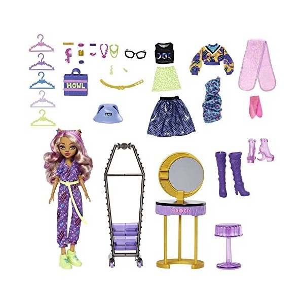 Monster High Coffret Studio De Mode De Clawdeen Wolf Avec Poupée Clawdeen Wolf Et Plus De 20 Éléments De Jeu, Jouet Enfant, D