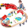 Green series Kinderplay Train en Bois Enfant, Circuit Train Enfant - Trains et Véhicules & Rails Pack Train | Circuit Train B