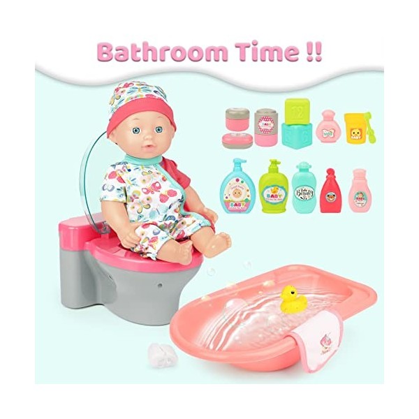 deAO 37 Pièces Poupées Et Accessoires,Ensemble Baby Nurseavec,Incluant Baignoire,Articles De Toilette, Bouteilles De Lait, et