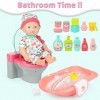 deAO 37 Pièces Poupées Et Accessoires,Ensemble Baby Nurseavec,Incluant Baignoire,Articles De Toilette, Bouteilles De Lait, et