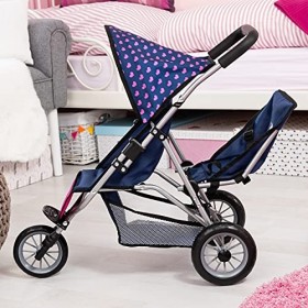 Bayer Design 39154AA Landau Jumeaux pour poupée, Poussette Tandem Double Jouet, Bleu, Rose, Licorne