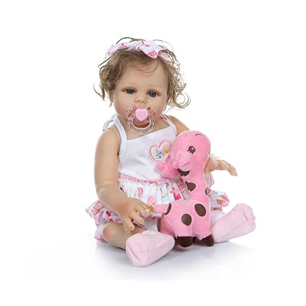 MineeQu 18 Pouces 47cm Mignon Doux À La Main Enraciné Cheveux Bouclés Silicone Vinyle Complet du Corps Reborn Baby Poupées Lo