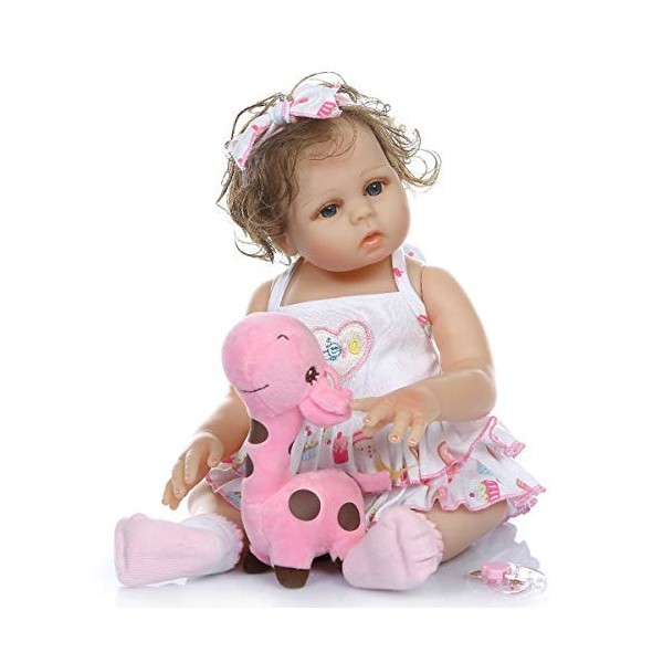 MineeQu 18 Pouces 47cm Mignon Doux À La Main Enraciné Cheveux Bouclés Silicone Vinyle Complet du Corps Reborn Baby Poupées Lo