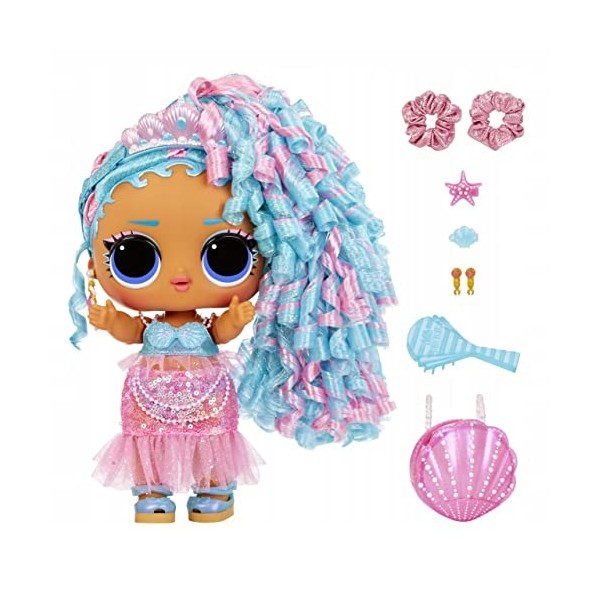 LOL Surprise Big Baby Hair Grande Poupée - Splash Queen - Poupée de 27,94 cm avec 14 Surprises Dont des Accessoires à Partage