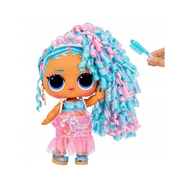 LOL Surprise Big Baby Hair Grande Poupée - Splash Queen - Poupée de 27,94 cm avec 14 Surprises Dont des Accessoires à Partage