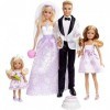 Barbie Coffret Mariage 4 poupées, dont deux mariés et deux demoiselles dhonneur, jouet pour enfant, DJR88