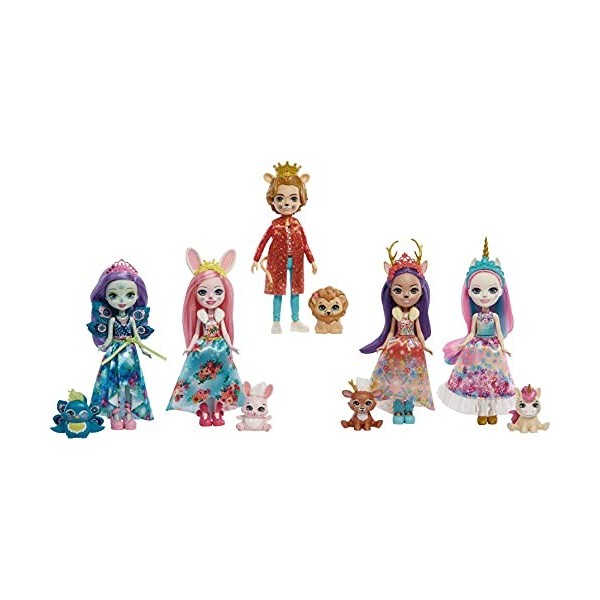 Enchantimals Royals Coffret 5 mini-poupées Patter Paon, Danessa Biche, Bree Lapin, Ambrose Licorne, Alessandro Lion et figuri