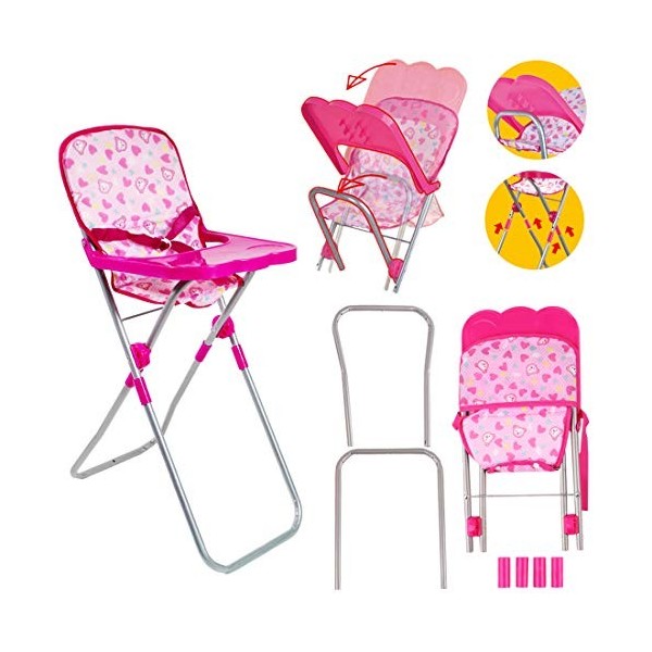 deAO Ensemble Bébé 5en1 Comprend Lit, Chaise Haute, Balançoire et Chaise Berçante Jouet dImitation Poupée Non Incluse 