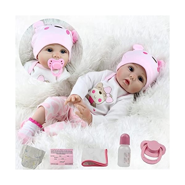 WOOZHI Reborn Poupée Réaliste Bebe Reborn 22 Pouces 55cm Souple Silicone Vinyle Lifelike Mignon Nouveau-né Reborn Baby Dolls 